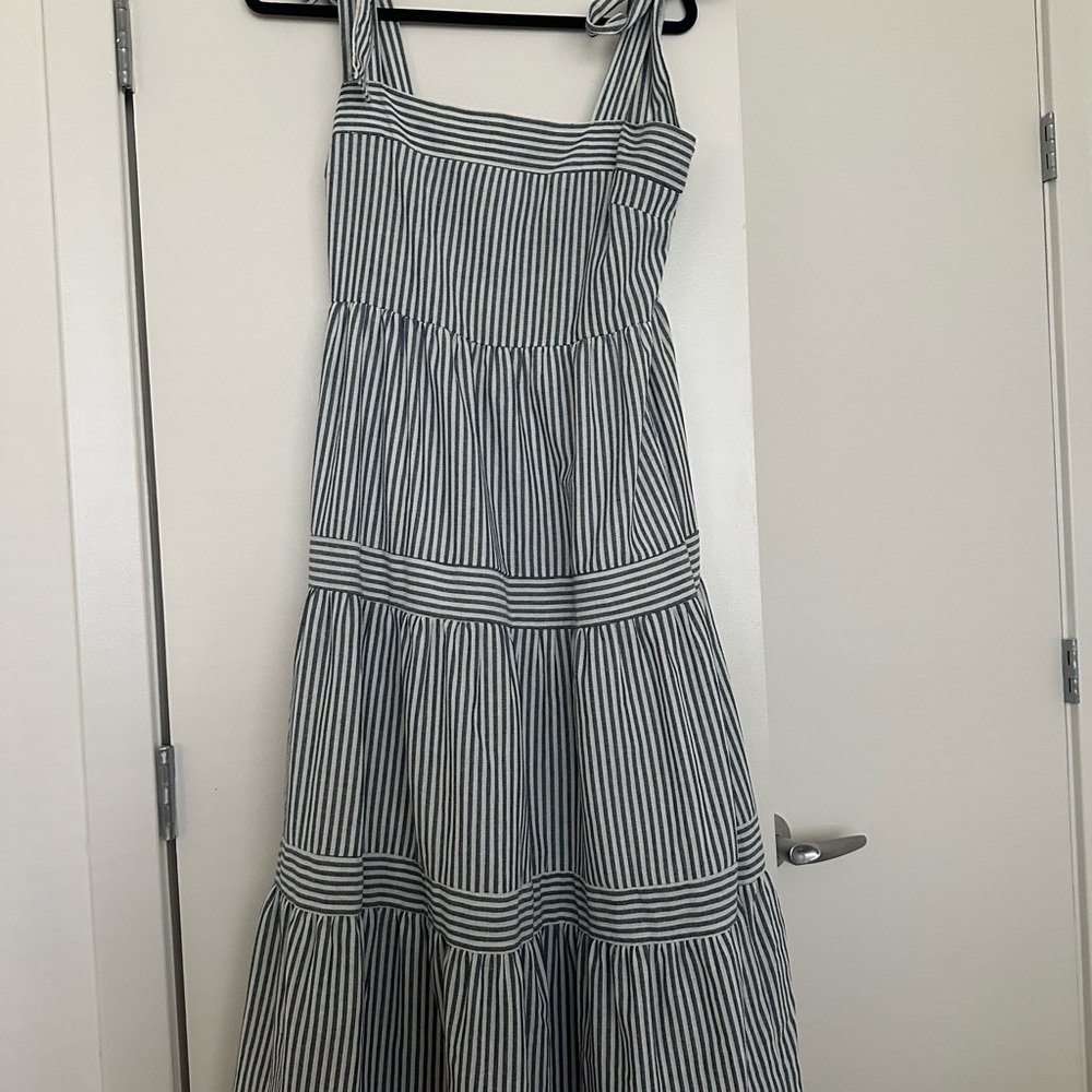 Mine White and Blue Tiered Maxi Sundress